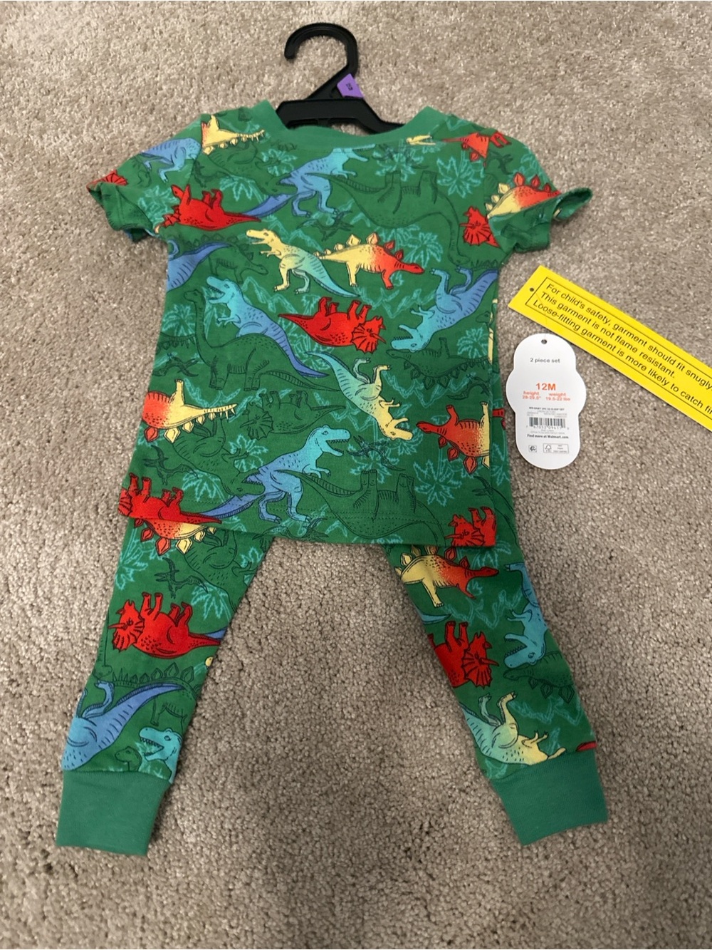 Wonder Nation Green Dinosaur Print Kids Pajama Set